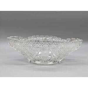 Vintage 12"American Brilliant Period Hand Cut Glass Boat Bowl Fruit Etched